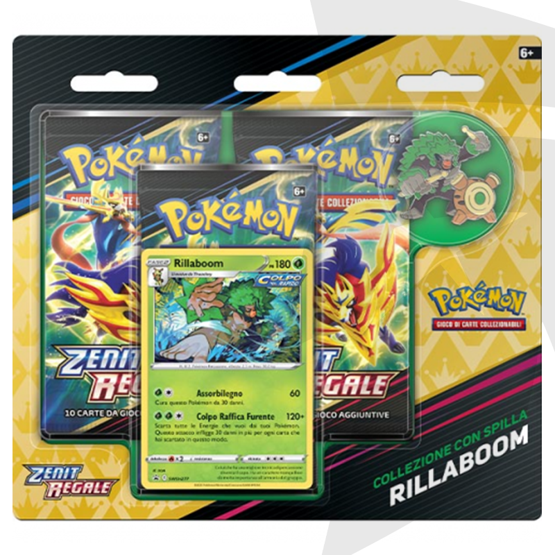 Blister da 3 bustine + Spilla Rillaboom - Spada e Scudo Zenit Regale - ITA